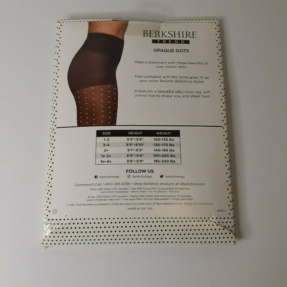 Berkshire Trend Control Top Panty Hose Black White Sheer Dots Sz 3-4 Style 8033 - Picture 3 of 4